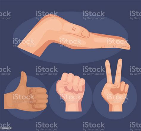 Four Interracial Hands Humans Signals Set Icons Stock Illustration