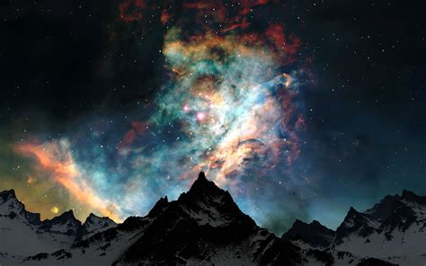 Mountains Clouds Nature Snow Outer Space Night Stars Colors