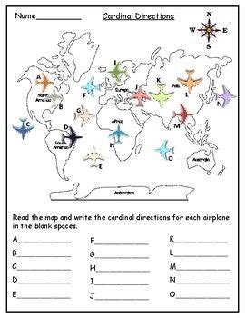 geographycardinal directions worksheets  pictures cardinal