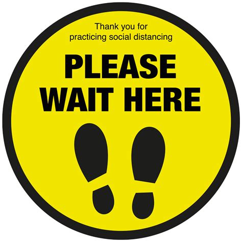 Please Wait Here With Symbol Social Distancing Floor Sign Catersign