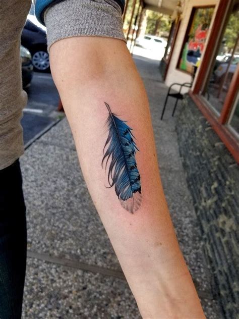 Blue Jay Feather By Jason At Needle Peak Tattoo South Lake Tahoe