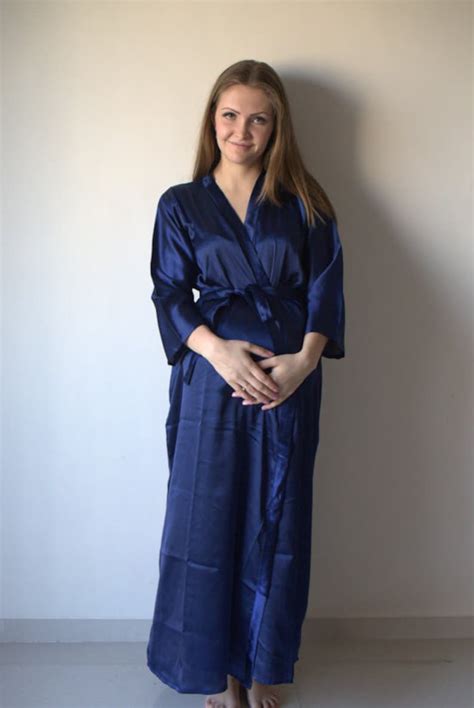 Navy Blue Plain Satin Silk Ankle Length Maternity Robe Etsy