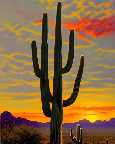 Saguaro Cactus Silhouette In Front Of A Dramatic Cloudy Arizona