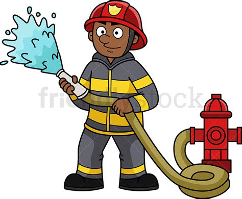 Black Firefighter Cartoon Clipart Vector Friendlystock