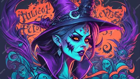 Premium Vector Scary Evil Witch Illustrated Vibrant Halloween Background
