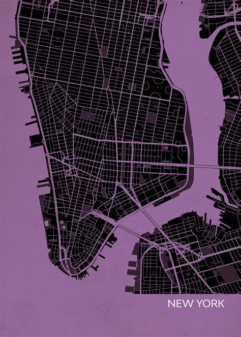 New York City Street Map Print Mauve City Street Maps