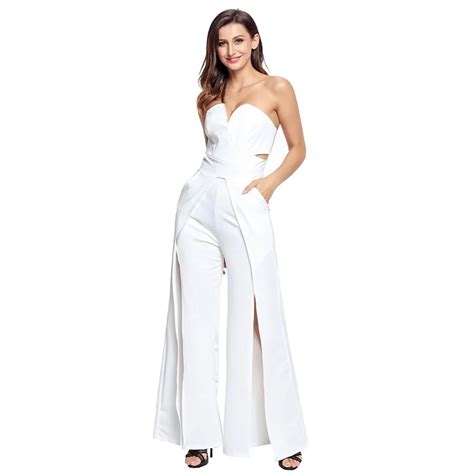 Strapless Off Shoulder Rompers Womens Jumpsuit Pant Suits 2018 Summer Casual Sexy Split Ends