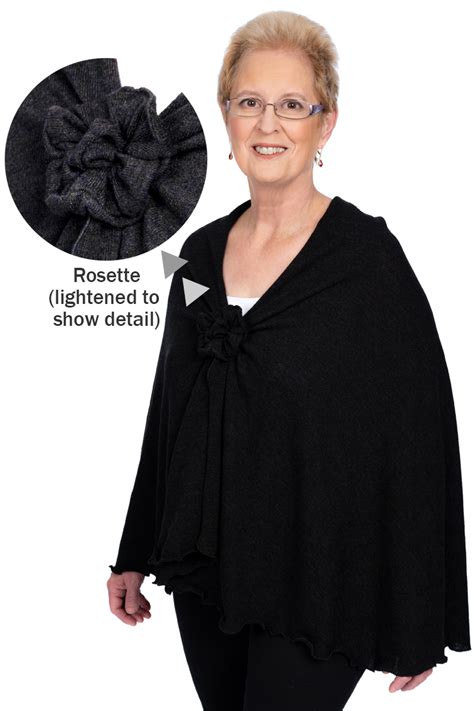 Black Knit Shoulder Wrap With Rosette Closure Wrapped In Love