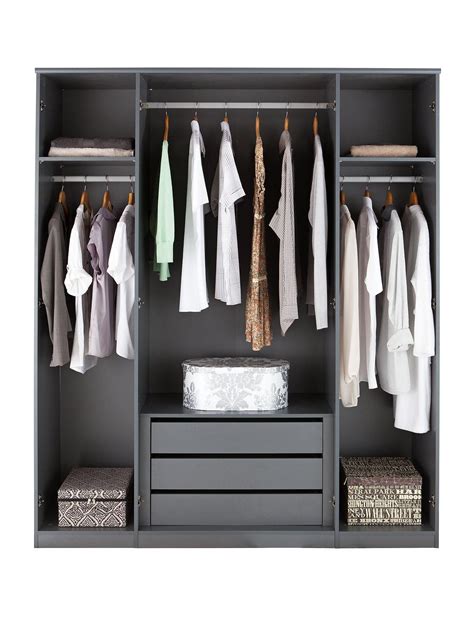 Keep your clothes crease free, in a brand new wardrobe from argos! Prague Gloss 4-Door Mirrored Wardrobe - Black Gloss - in ...