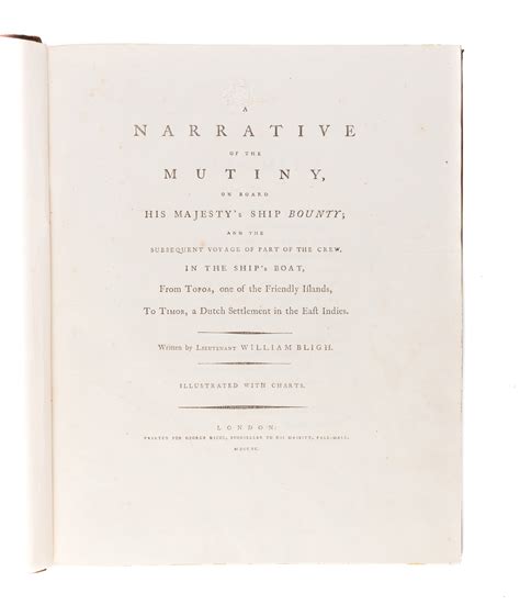 Narrative Of The Mutiny On Board His Majestys Ship Bounty By Bligh William 1790 Maggs