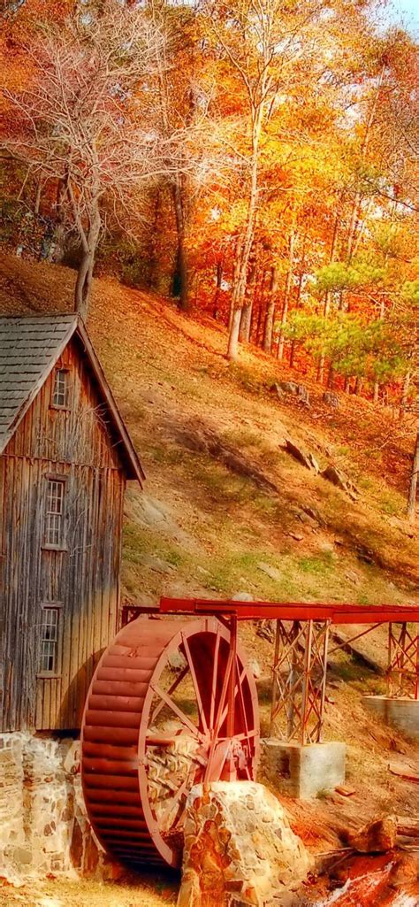 Old Watermill In The Middle Of The Forest Autumn Season