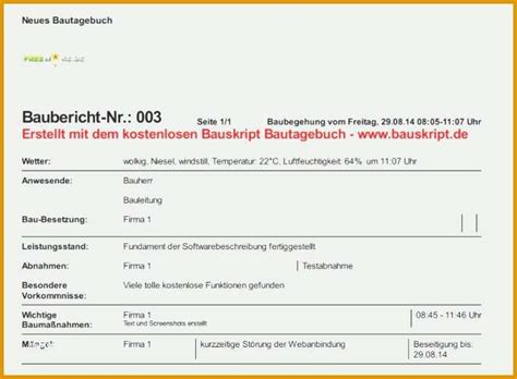 Bau tagesbericht vorlage word vorlagen. Spektakulär Bautagebuch Vorlage Genial Bau Tagesbericht ...