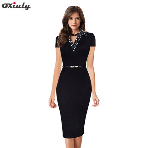 Oxiuly Women Elegant Career Wear To Work Office Business Formal Fitted Sheath Black Bodycon