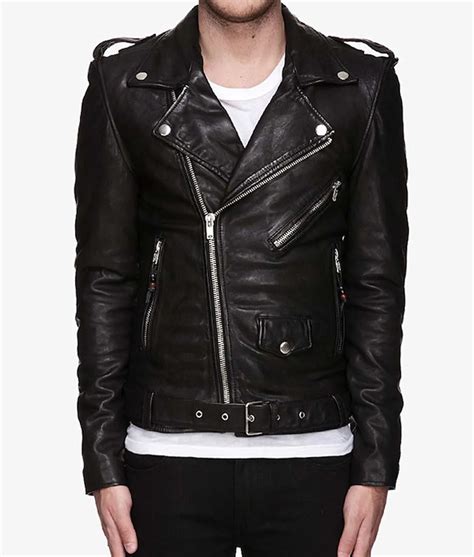Mens Casual Wear Asymmetrical Zipper Black Leather Biker Jacket