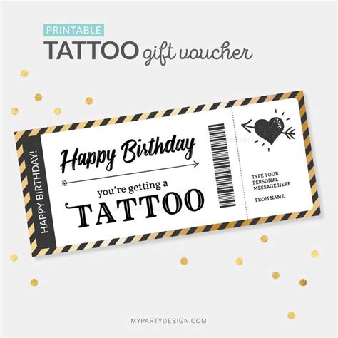 Tattoo Voucher Template Printable File My Party Design Gift Card