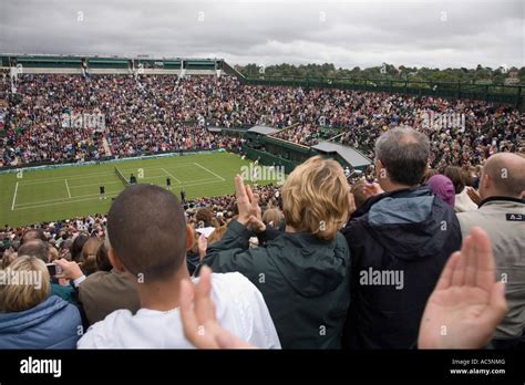 Centre Court Crowd Spectators Wimbledon High Resolution Stock