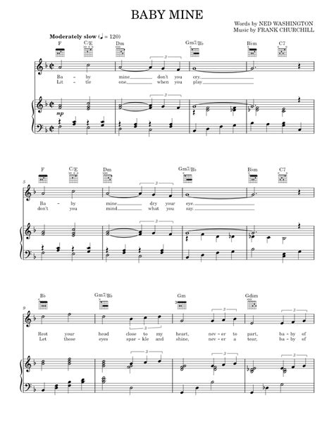 Baby Mine Sheet Music For Piano Vocals By Frank Churchill Music Notes