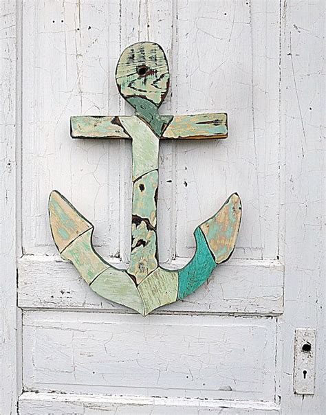Wood Mosaic Anchor Wooden Wall Anchor Nautical Decor Etsy Nautical