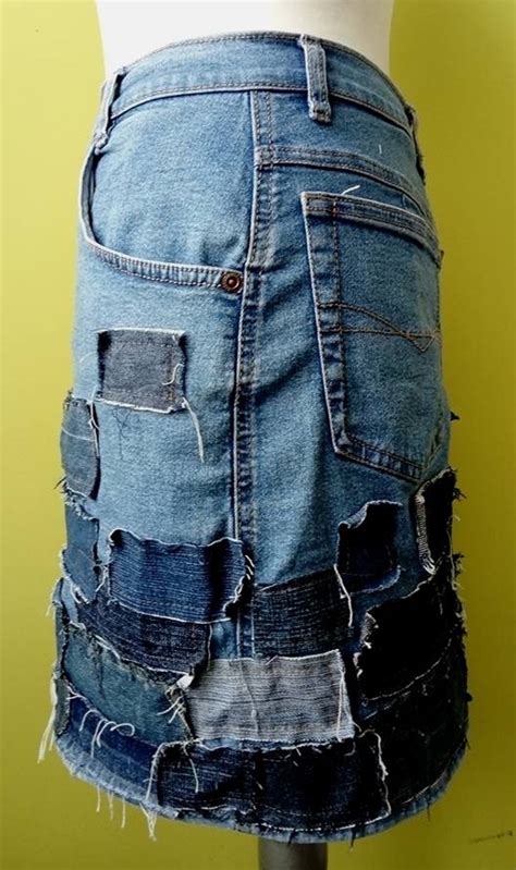 Patchwork Denim Mini Skirt Deconstructed Jeans Skirt Etsy