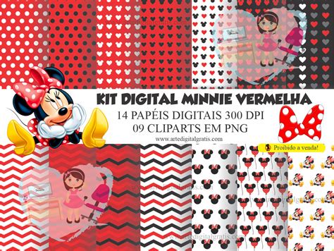 Kit Digital Minnie Vermelha Arte Digital Grátis