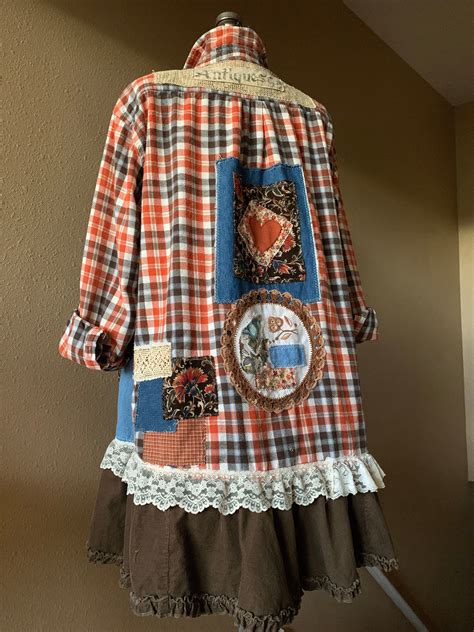Upcycled Flannel Shirt Shabby Chic Artsy Plaid Tunic Etsy Flannel