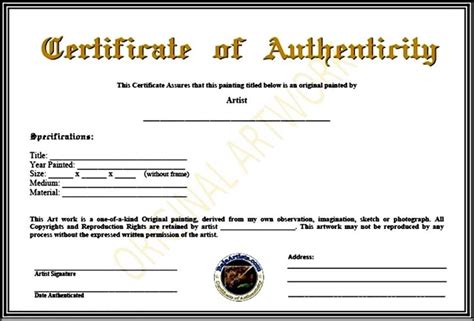 Certificate Of Authenticity Template Pdf Sample Templates Sample