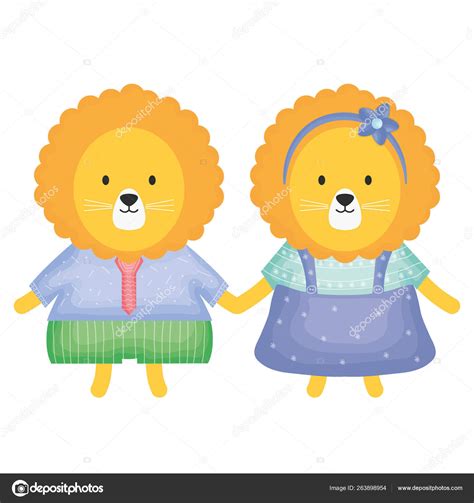 Cute Lions Couple Childish Characters Stock Vector Image By ©stockgiu