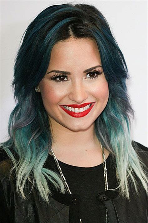 Demi Lovato Wavy Blue Choppy Layers Dip Dyed Ombré Hairstyle Demi