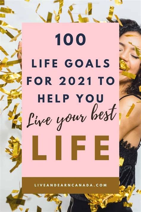 A Woman With Gold Confetti Around Her And The Words 100 Life Goals For