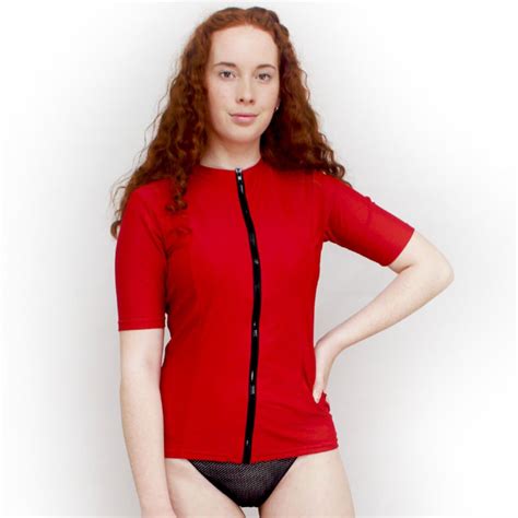 Red Zip Up Rash Guard Short Sleeve Oceanroadswimwear