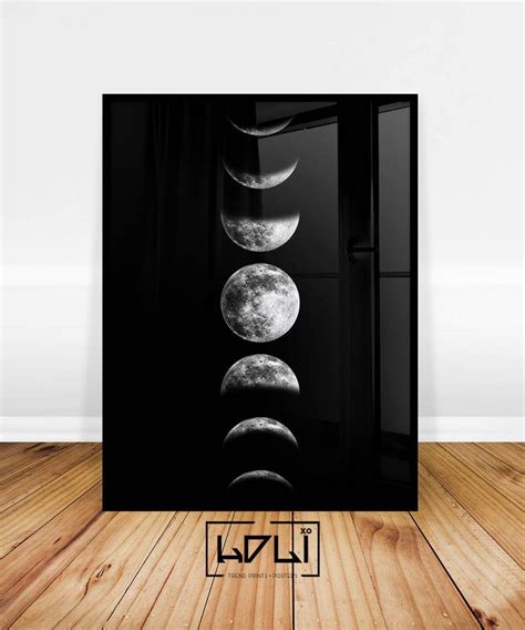 Moon Phases Print Moon Phase Wall Art Printable Moon Poster Etsy