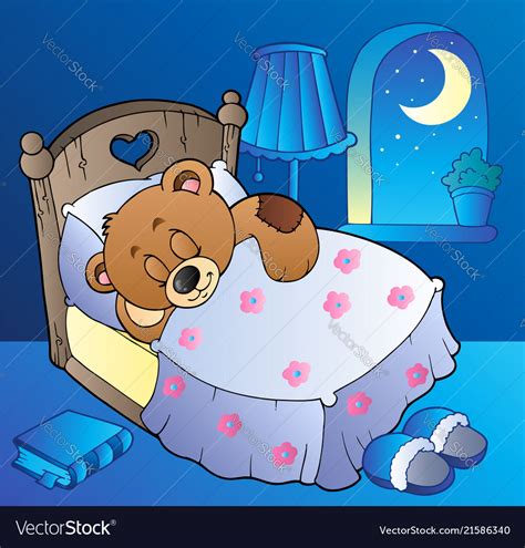 Sleeping Teddy Bear In Bedroom Royalty Free Vector Image