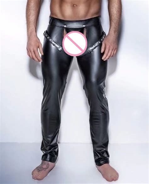 Hot Sale Sexy Open Crotch Exotic Pants Plus Size Pu Lingerie Gay Men
