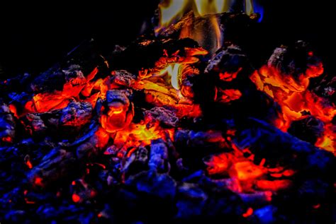 Glowing An Outbreak Of Fire Coal Close Up Heat Orange Color Fire