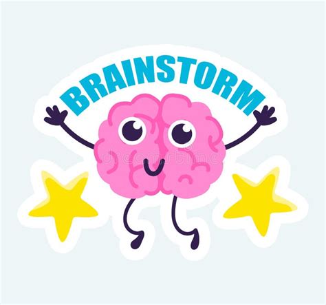 Happy Brain With Cute Face Brainstorm Of Creative Ideas Stock Vector