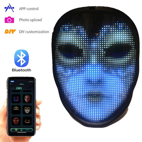 Jual Mask Halloween Party Led Animation Bluetooth Topeng Shining Mask