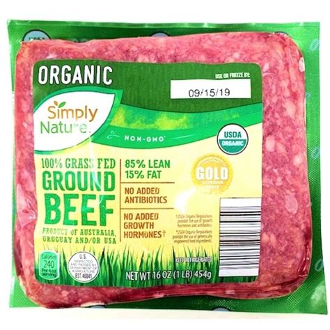 Simply Nature 85 Lean 15 Fat 100 Organic Grass Fed Ground Beef Per