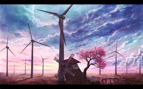 Wallpaper Trees Anime Sky Artwork Wind Windmill Machine Energy