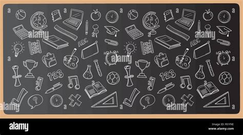 Chalk Drawn Education Icons Vector On Chalkboard Stock Vector Image