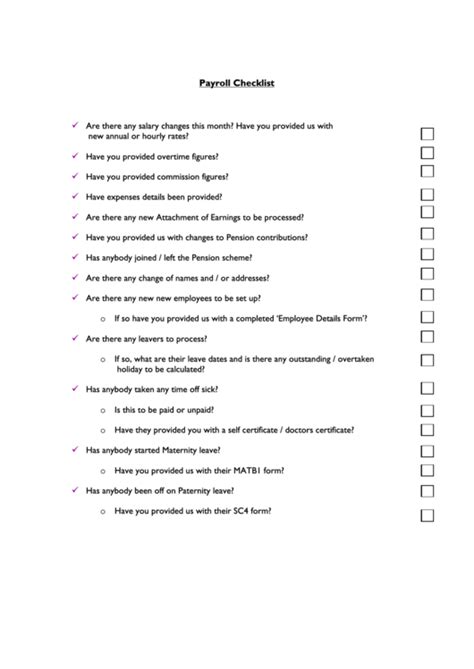 payroll checklist template printable