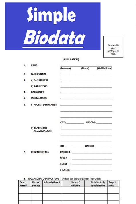 Simple Biodata Format Word And Pdf Sample Contracts