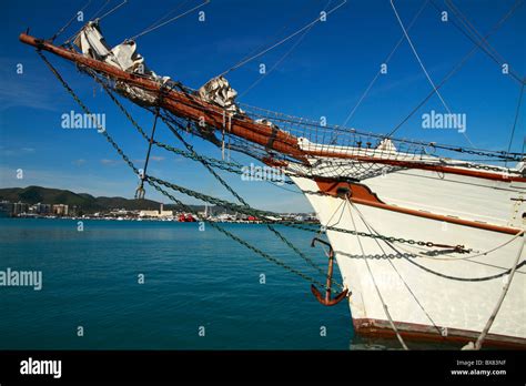 Schooner (Tall Ship) bow and boom detail Stock Photo, Royalty Free