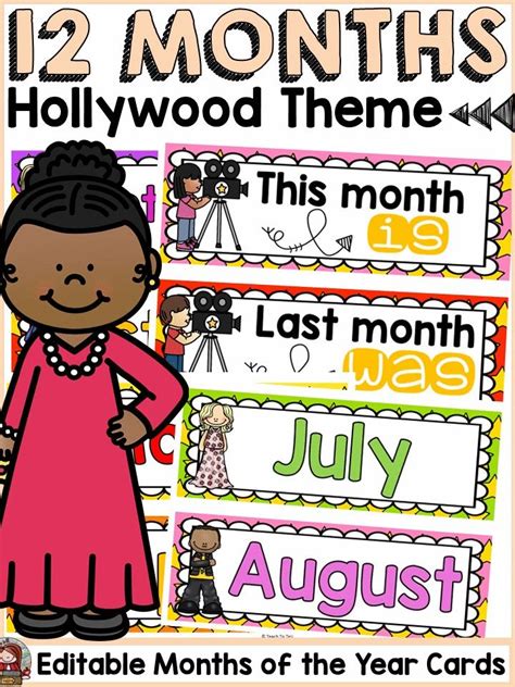 Hollywood Movie Night Class Decor Editable Months Of The Year Posters