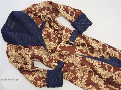 men s floral jacquard dressing gowns in silk and cotton with quilted collar