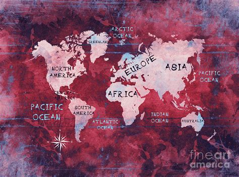 World Map Red Digital Art By Justyna Jaszke Jbjart Fine Art America