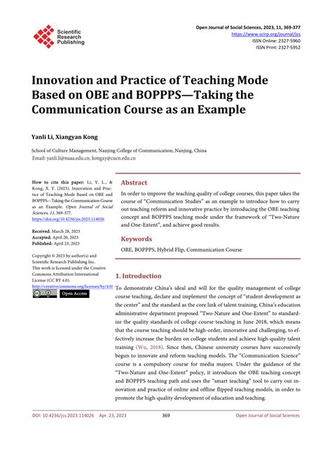 Pdf Innovation And Practice Of Teaching Mode Based On Obe And Boppps