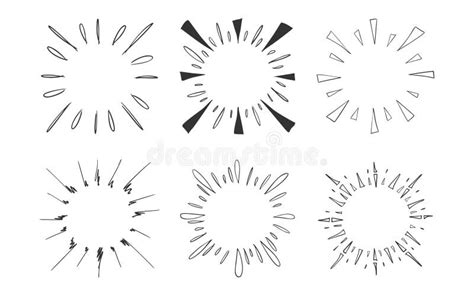 Set Of Hand Drawn Vector Of Sunburst Template Isolated On White