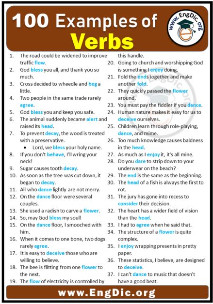 100 Examples Of Verbs In Sentences Pdf Engdic