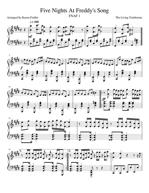 Five Nights At Freddys Song Fnaf 1 Sheet Music For Piano Download