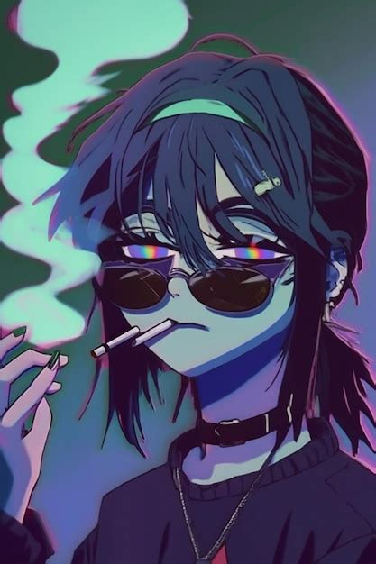 Premium Ai Image Anime Girl Smoking A Cigarette And Wearing Sunglasses